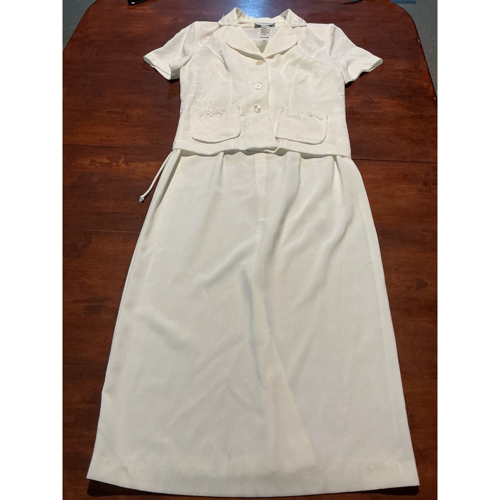Sag Harbor Dress Petite Womens 6P White 2 Piece Maxi Dress and Jacket Set Floral
